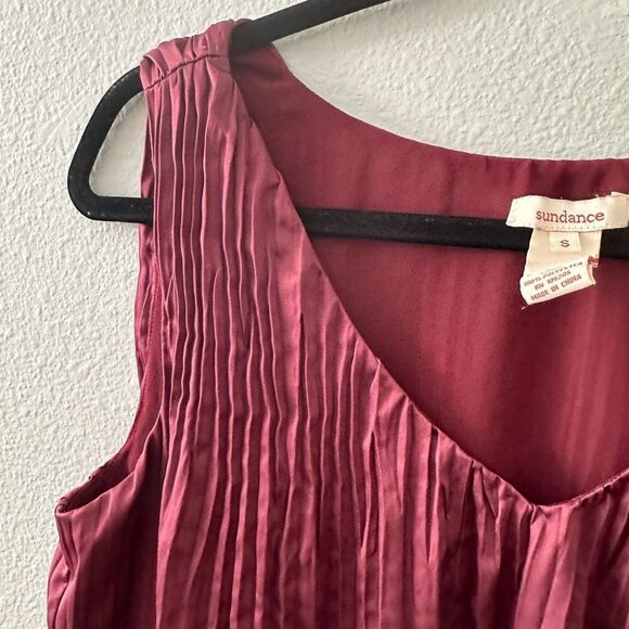 Sundance Ombre Pink V Neck Crinkle Pleated Satin Dress SMALL - Picture 5 of 6